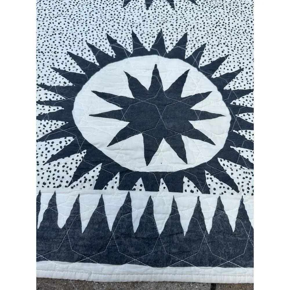 Soleil 4-Piece Medallion Cotton Quilt Set Jungalow Queen black white boho sun